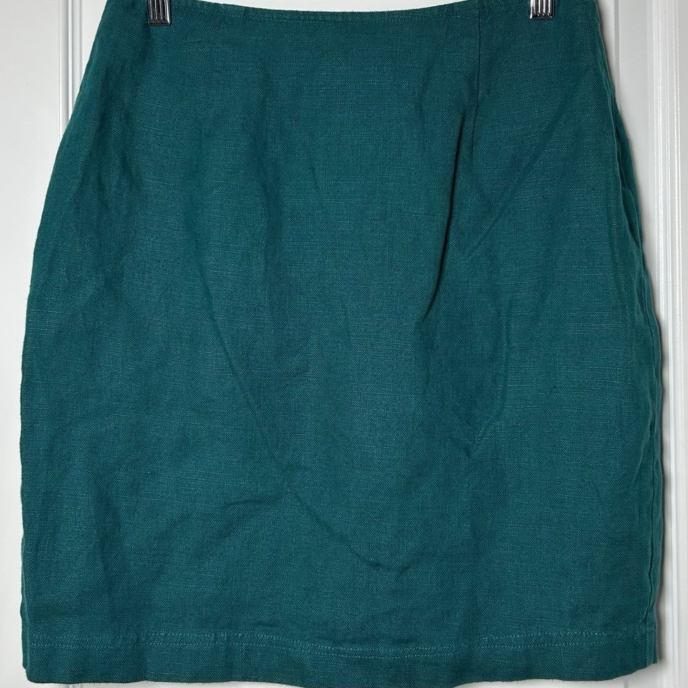 Karen Kane Vintage 100% Linen Made in USA Emerald Pencil Skirt 80s Power Style